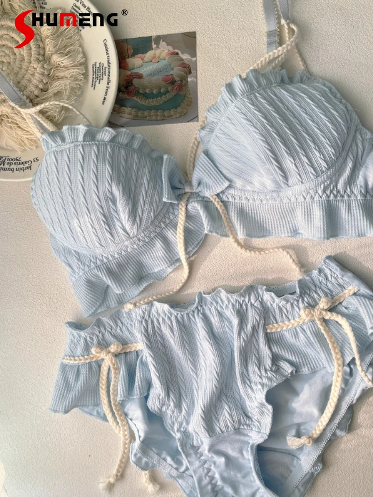 

Pure Desire Girl Bra Set Japanese Style Cotton Wireless Small Chest Intimates Women's Sweet Sexy Lingerie Brief Suits