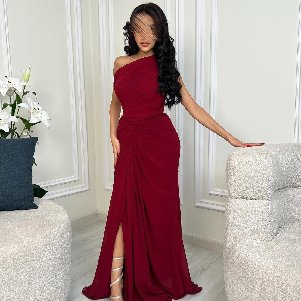 Customized Sizes Available High Quality Chiffon Pleat Ruched A-line One-shoulder Long Dresses Bespoke Occasion Dresses Casual