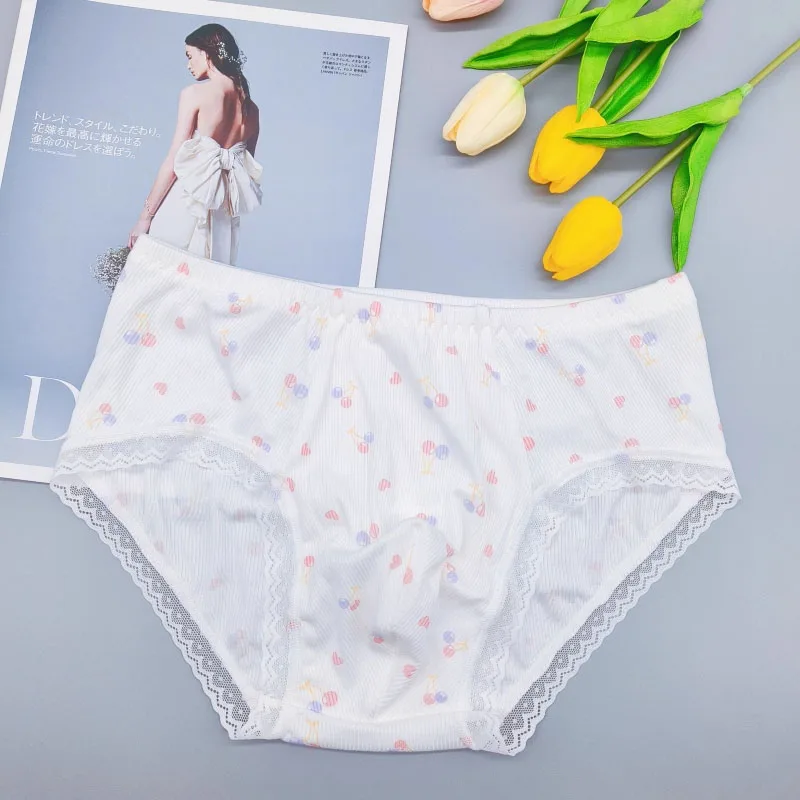 Cross-dressing Lovely Lace Cotton Briefs Man Sexy Flower Designed Private Party Panties BF Nightclub Club Show Panty