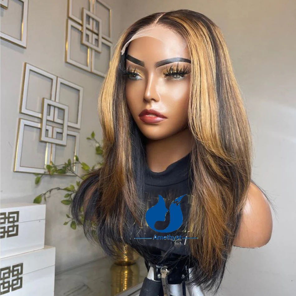 Parrucca con chiusura in pizzo con evidenziazione a strati di ametista capelli umani per donne nere 5.5 x4.5pu Top in seta prepizzicata capelli Remy Glueless colorati