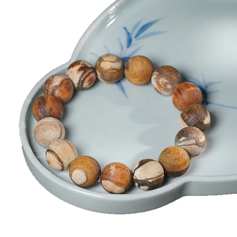 Natural Agarwood Prayer Beads Bracelet Old Material Smooth Polished Lacquer Wax Free Aromatic Meditation Mala Gifts