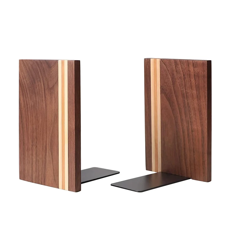 

2PCS Walnut Wood Artist Bookends Decorative Bookshelf Book Ends Heavy Duty Desktop Organizer Wooden Storage For Home Office