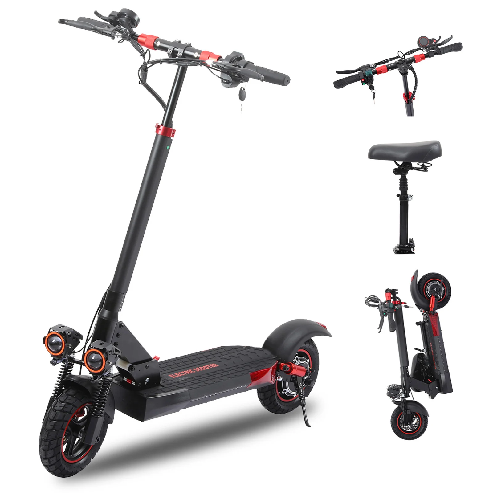 

FREEBOY 800W Fast Electric Scooter with Detachable Seat for Adult, 45KM Range, 10'' Off-road Tires, Foldable Commuter E-scooter