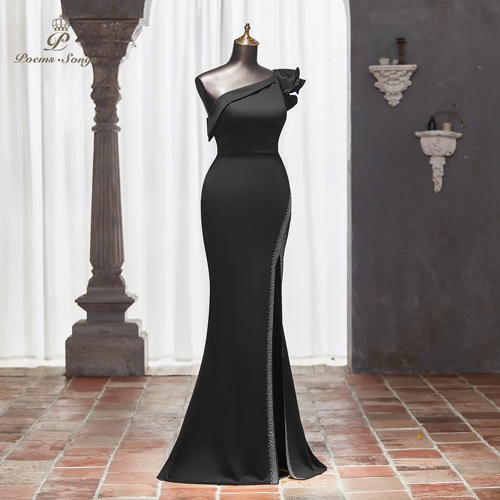 Stunning Black Mermaid Dress with Floral Accent and Rhinestone Detail vestidos de fiestas elegantes mujer Dresses gala