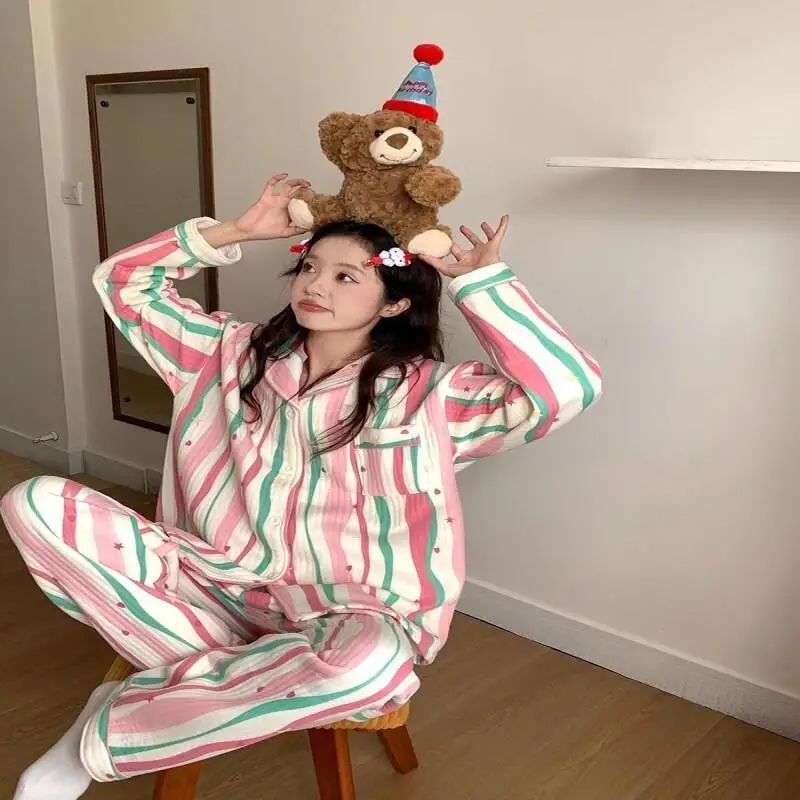 여성용 파자마 세트, 따뜻한 겨울 파자마, 패셔너블한 홈웨어, 귀엽고 부드러운 파자마 세트, 달콤한 무지개 색상