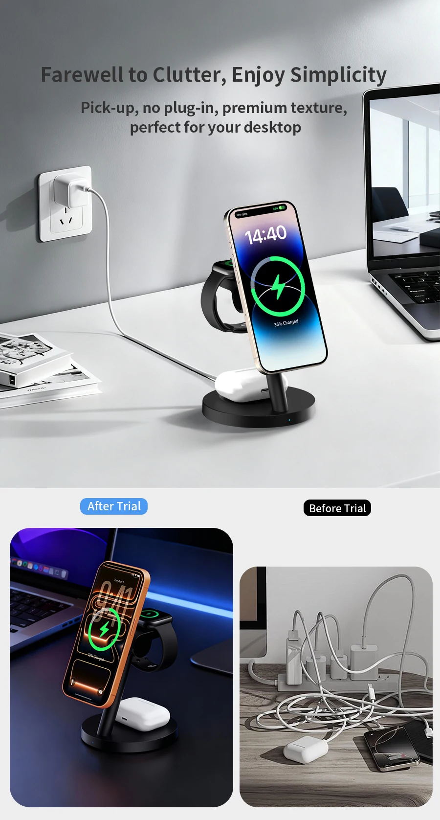 HaaYot Qi2.2 25W Kabellose Ladestation, Superschnelles Laden für iPhone 18/17 Serie, Galaxy S26/S25 Ultra, Galaxy Watch 9/Ultra – Detail 4