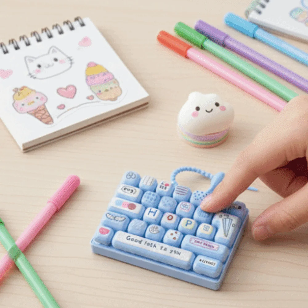 Keycap Clicker 26 Key Keycap Keychain Never Closed Cute Fidget Keychain Cartoon Colorful 26 Button Keychain Bag Hanging