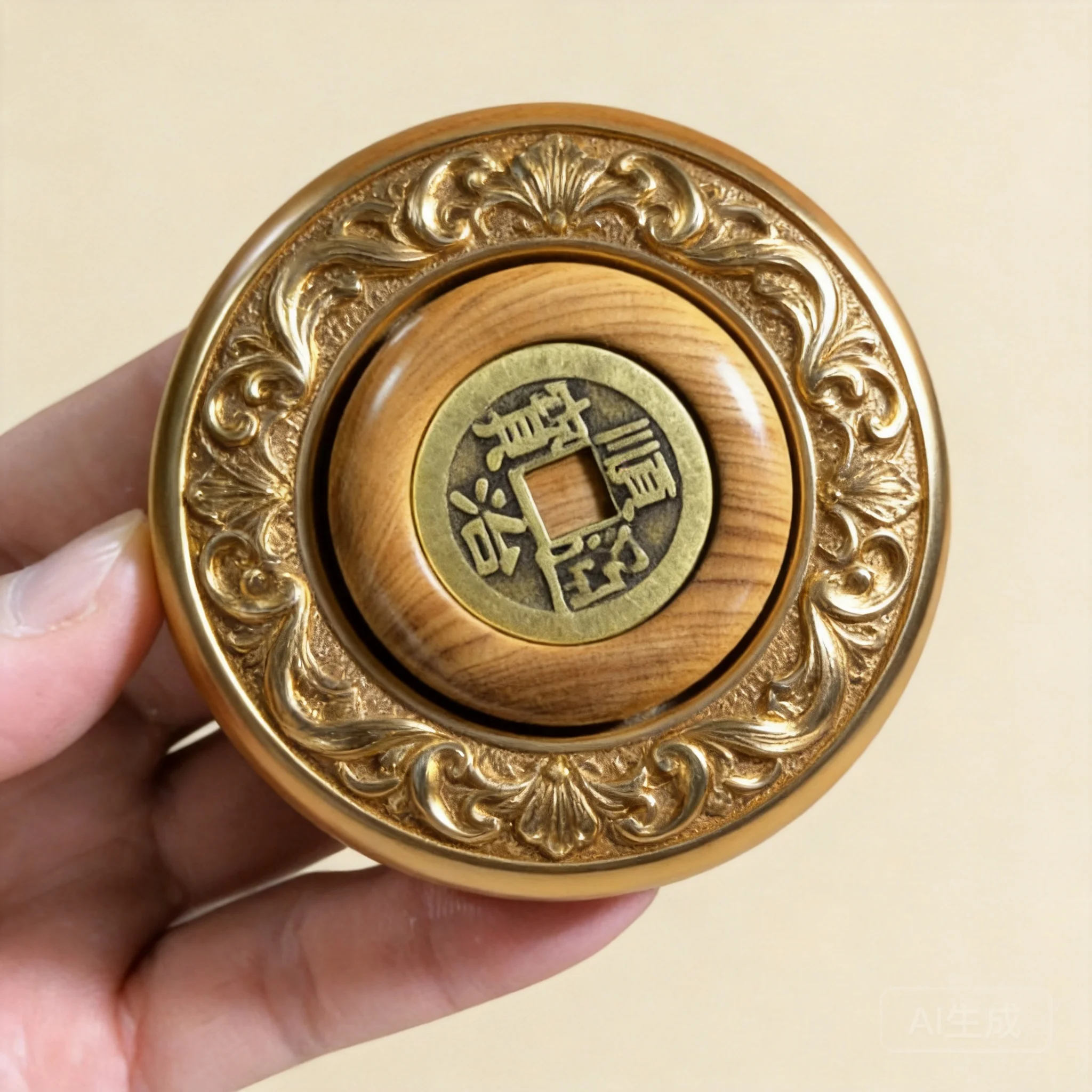 Snqp Traditional Chinese Style Thuja Wood Hand Fidget Toy Copper Coin Inlaid Wealth Attracting Good Luck Fortune Turning Stress