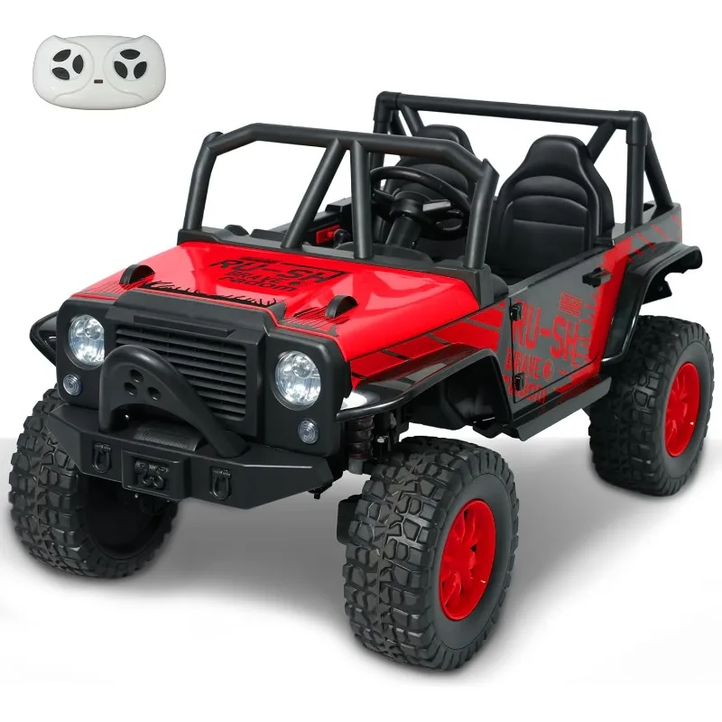 24V 5AH 2 Seater Power Wheels 4WD Kids' Electric Vehicles UTV Ride On Car for Kids, Spring Absorber, Wireless Bluetooth (Red)