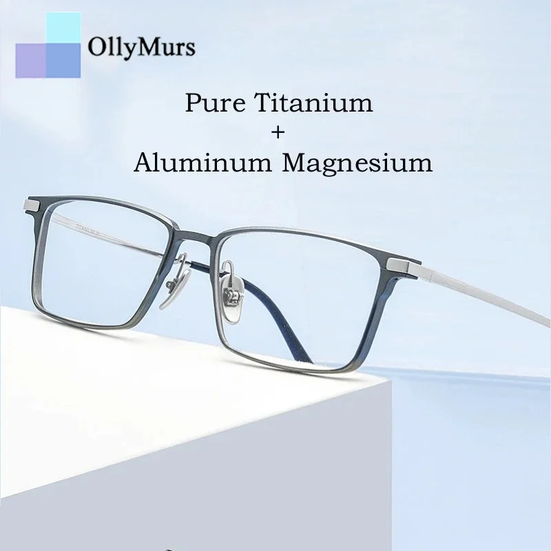 

OLLYMURS новые сверхлегкие квадратные очки из чистого титана в оправе для мужчин ретро алюминиево-магниевые роскошные оптические очки по рецепту