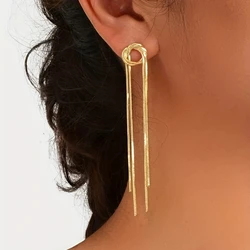 1 pair S925 Silver Needle Circle Thin Chain Tassel Simple Earrings Women's Long Chain Temperament Design Fashion  Earrings