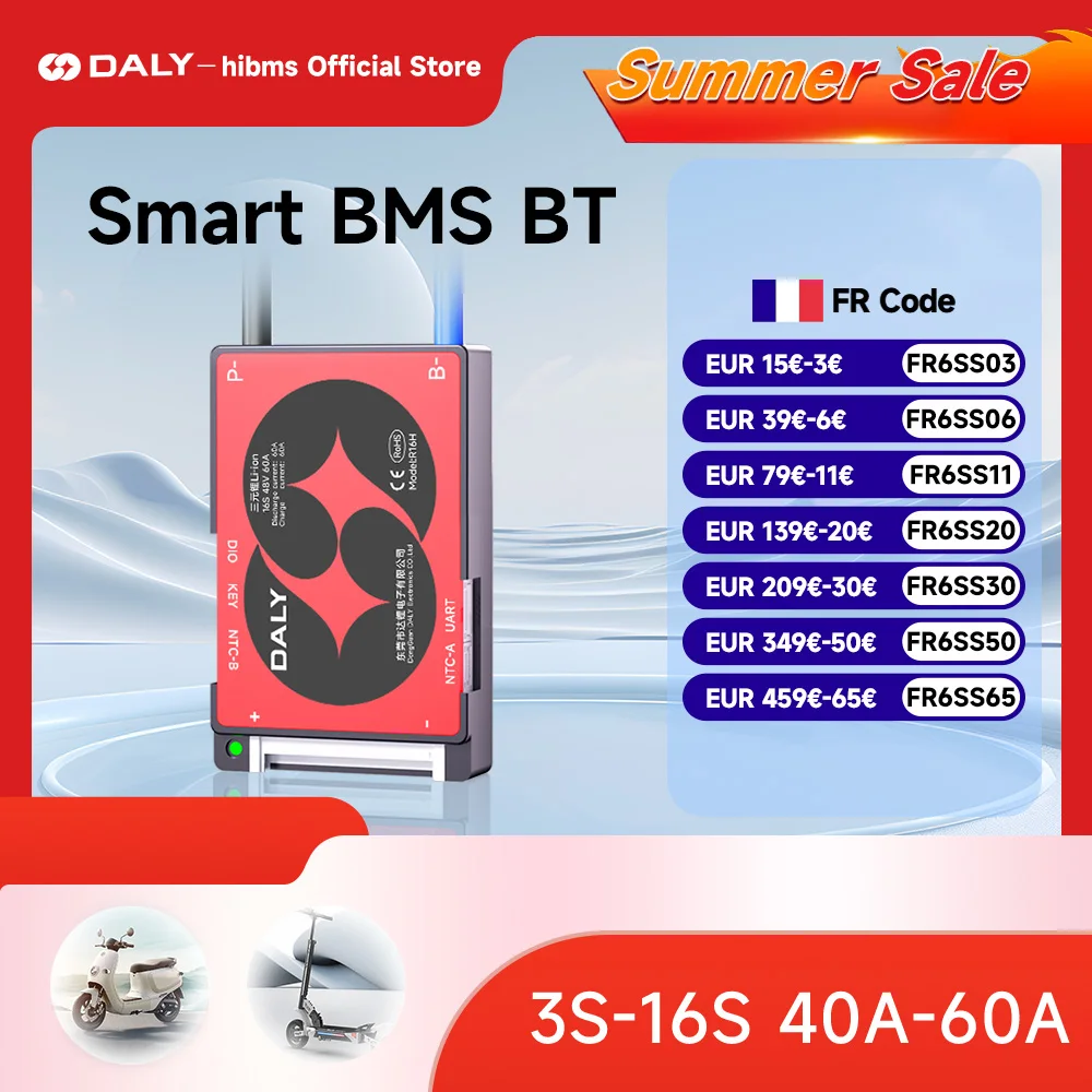 Daly BMS Bluetooth intelligent, 3S, 4S, 12V, 6S, 7S, 8S, 24V, 10S, 12S, 36V, 13S, 14S, 15S, 16S, 48V, 40A, 60A, Lifepo4, Eddie Ion, 3.2V, 3.7V BMS