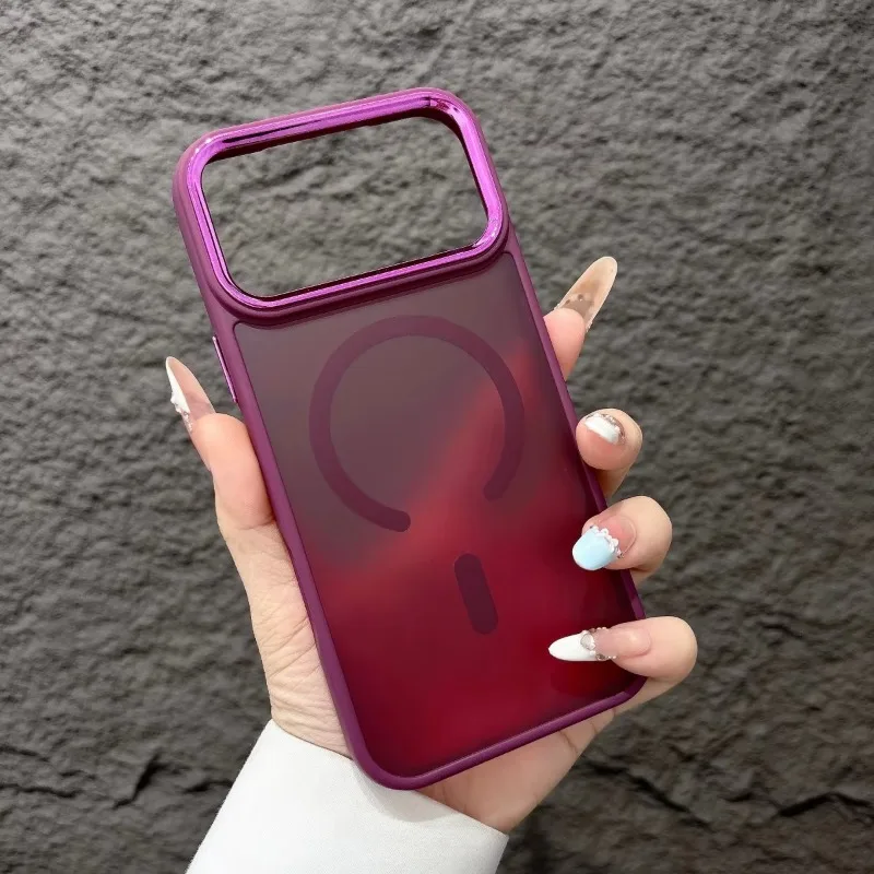 Plating Lens Frame Matte Translucent Magnetic Case For iPhone 18 17 16 15 14 13 12 Pro Max For Magsafe Charge Cover