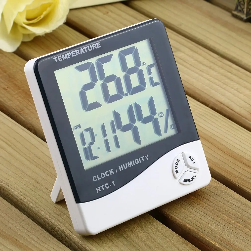 LCD Electronic Digital Temperature Humidity Meter Household Electronic Thermohygrometer Weather Station With Clock