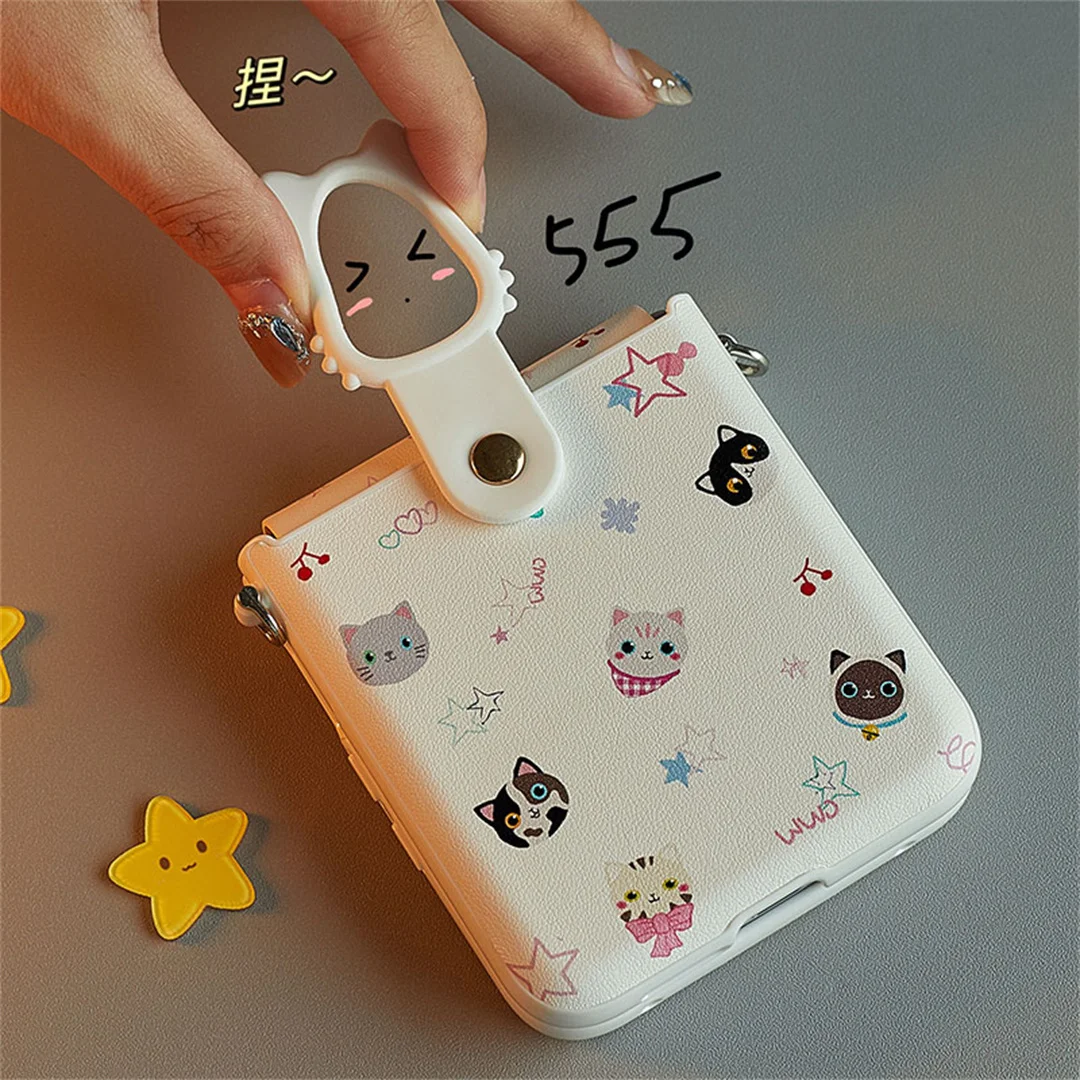 Ins Korean Cute Fill Screen Puppy Kitty Ring Central Axis Portable Case for Motorola Razr 50 Ultra 50Ultra Razr50 Ultra 50 Cover