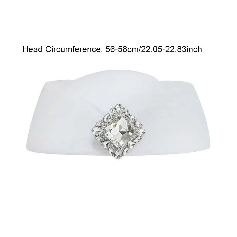 Fashion Rhinestone Topper Hat Flat-top British Style Wool Beret Hat Black White Flight Attendant Hat Winter Autumn