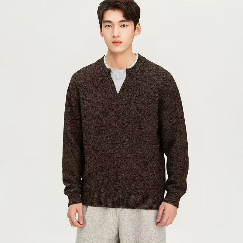 Thick round neck cashmere sweater men's autumn and winter warm sweater pullover sweater