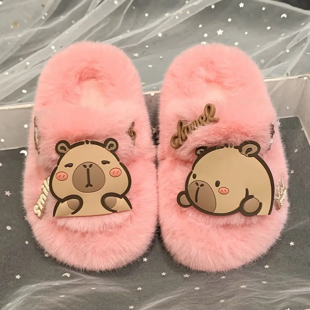 الإبداعية الأطفال الدافئة كابيبارا النعال Kawaii المطاط وحيد كابيبارا نعال قماش طويل أفخم الحيوان الشتاء أحذية المنزل