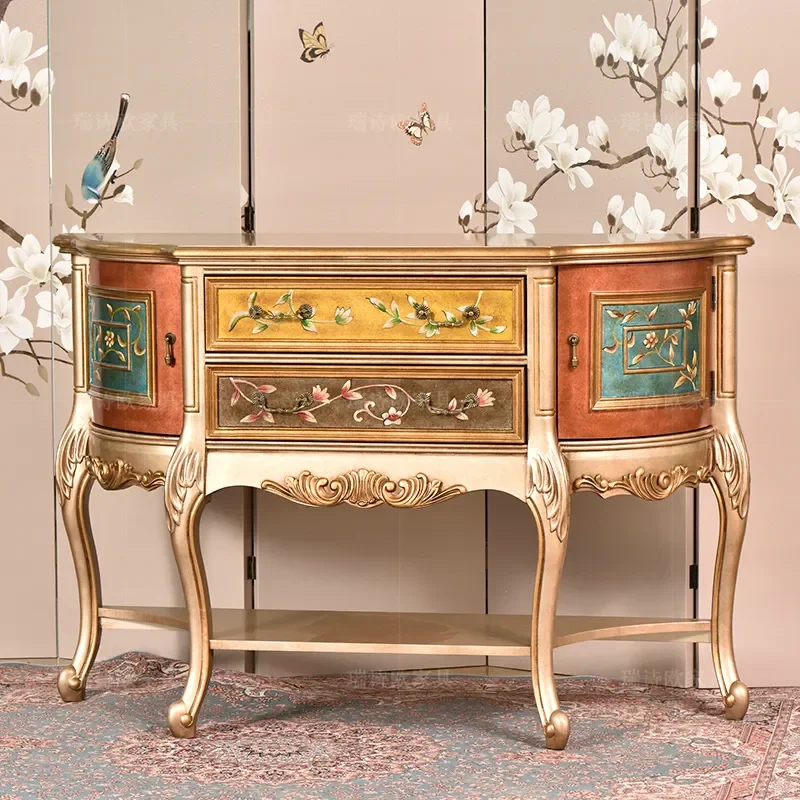 Retro Porch Cabinet Semi Round Locker Painted Foyer Cabinet Light Luxury Partition for Small Apartment