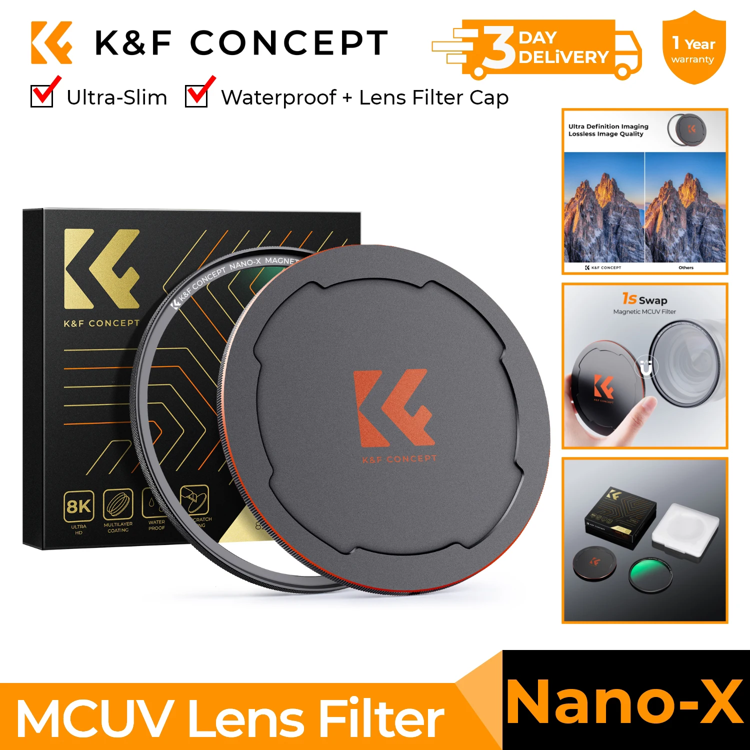 K&F Concept 49mm-82mm Magnetic MCUV Filter Waterproof Green Film Metal Cover Camera Filter 62mm 67mm 72mm 77mm 82mm NanoX Series