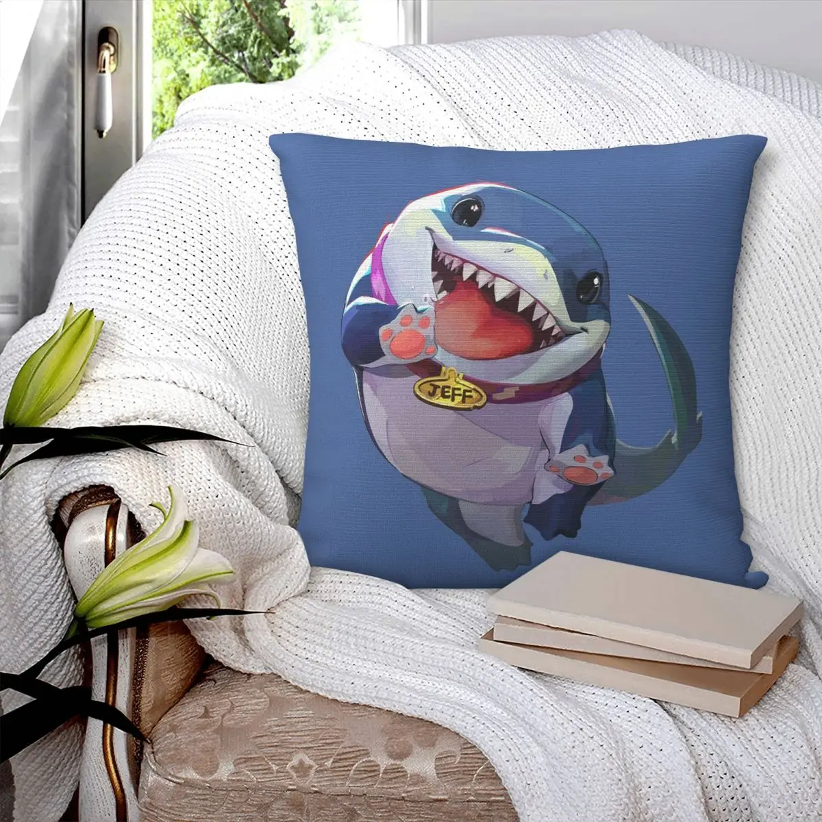 Jeff The Land Shark Square Pillowcase Pillow Cover Polyester Cushion Zip Decorative Comfort Throw Pillow for Home Living Room