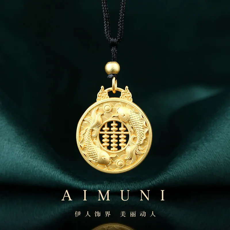 

Ancient Gold-Plated Craft Chinese Style Every Year More Than Ruyi Abacus Pendant Men's and Women's Black Rope Necklace for Women