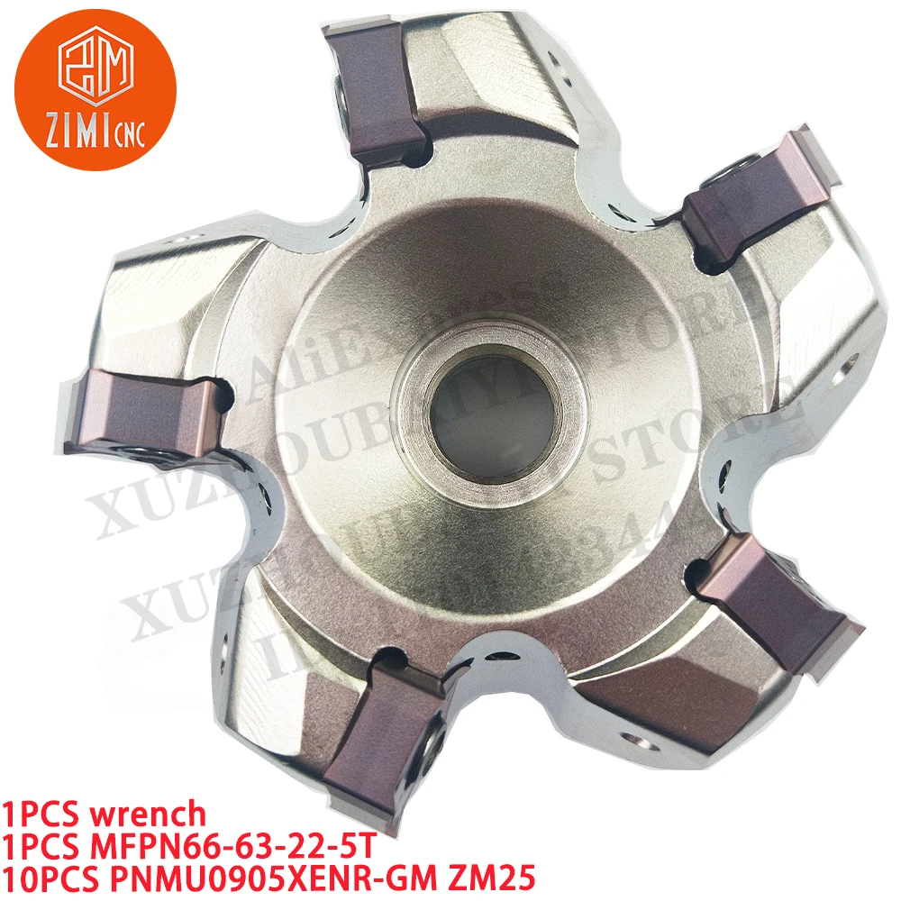 1PC MFPN66-63-22-5T Face Milling Cutter Milling Tool + 10PC PNMU0905XENR-GM ZM25 CNC Tool Carbide Milling insert +  1PC wrench