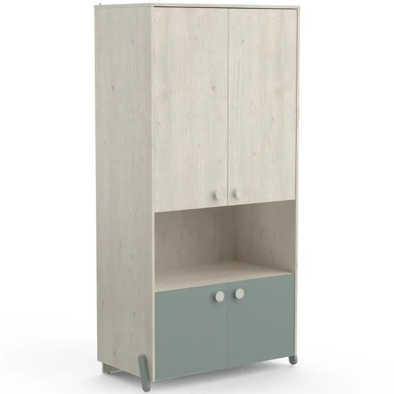 183x89x50 cm Alian children's wardrobe with four doors in Topanga oak and Green