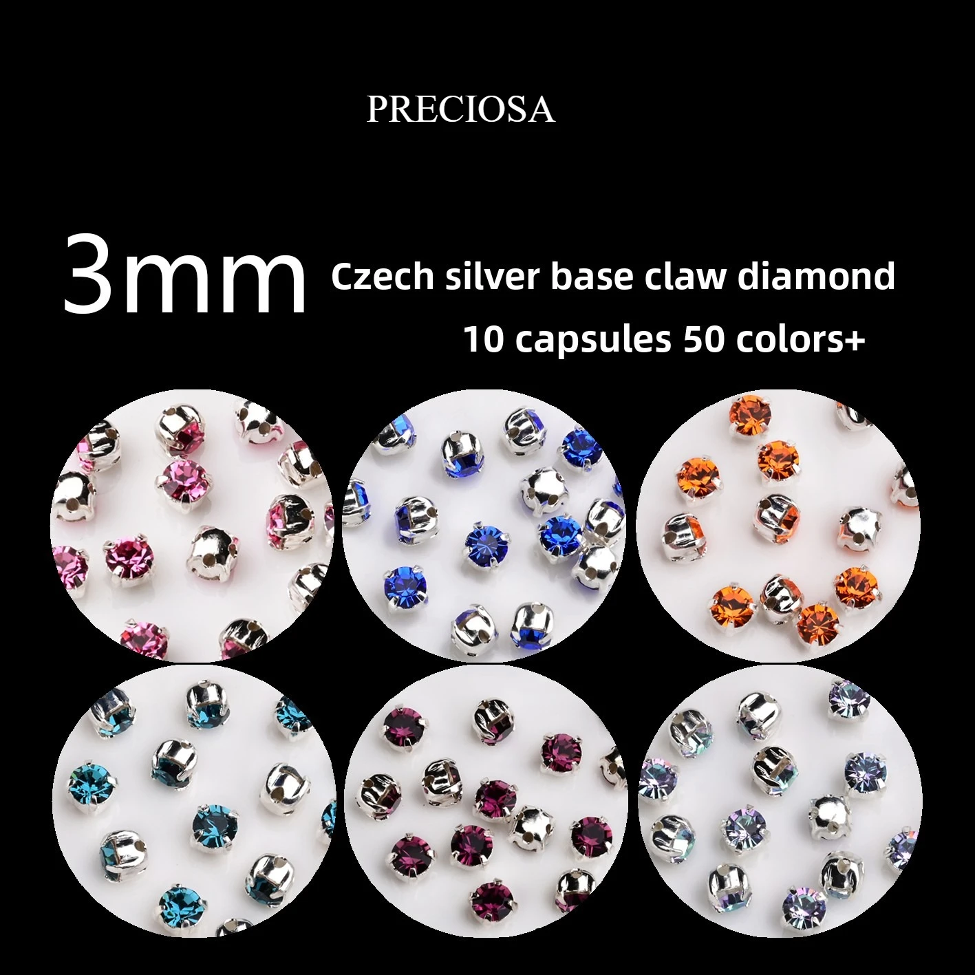 

PRECIOSA 10 шт. 3 мм посеребренные медные когти со стразами для самостоятельного изготовления ювелирных изделий