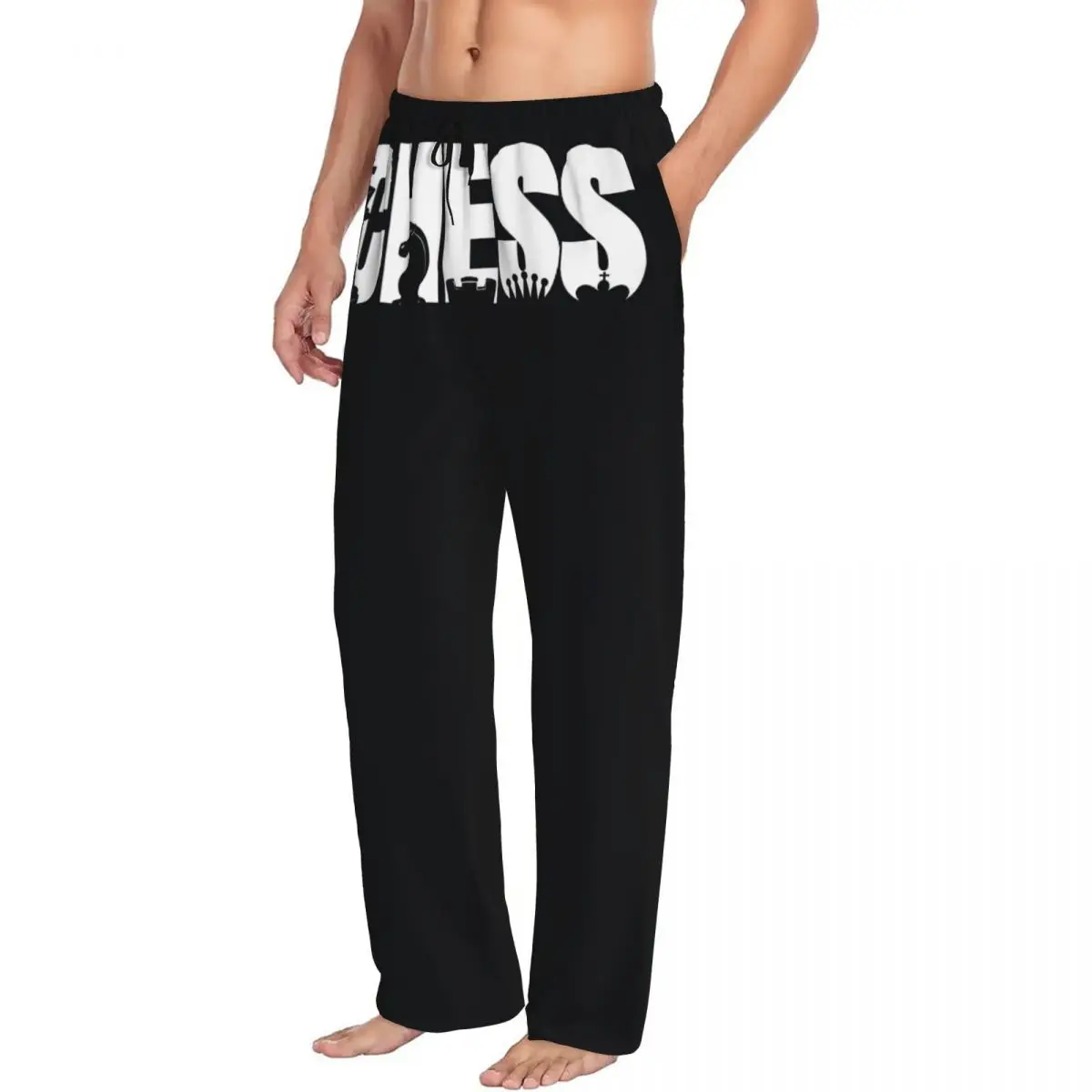 Pantalon de pyjama d'échiquier personnalisé pour hommes, vêtements de nuit de jeu d'échecs, bas de sommeil extensible avec poches