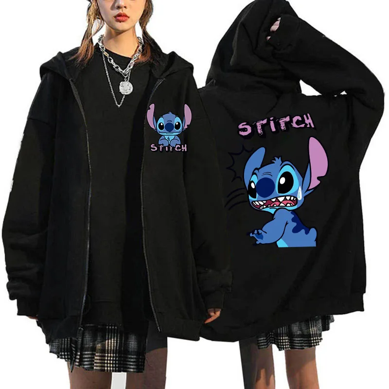 Funny Hoodie Zipper Disney Stitch Zip Up Hoodies Women Harajuku Cute Anime Sweatshirt Manga Streetwear Hoody Female