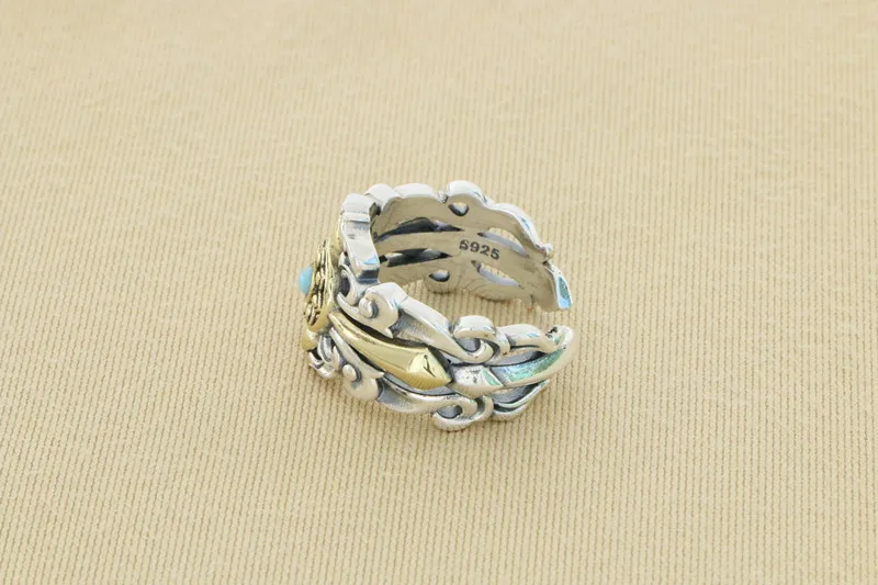 China-Chic cool and handsome jewelry s925 sterling silver retro Thai silver ring transfer ring male and female index finger pers