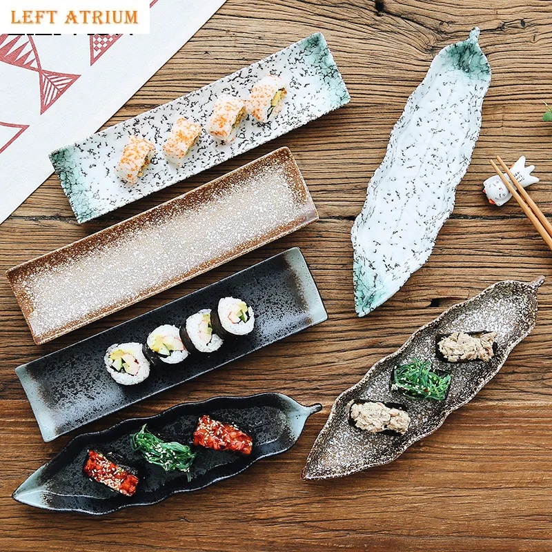 

Japanese sushi plate ceramic creative rectangular dish snacks snack plate personality retro tableware set plate