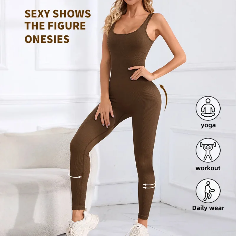 Knitted Stretch Bodysuit Gym Clothes Push Up Sportswear One-Piece Pilates Yoga Suit Dance Belly Tightening Fitness Workout Set