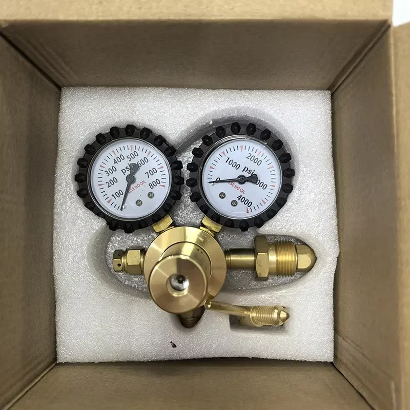 CGA580 Nitrogen Regulator 4000 PSI High Pressure All Brass Body 800 PSI Outlet with Leather Braided Hose