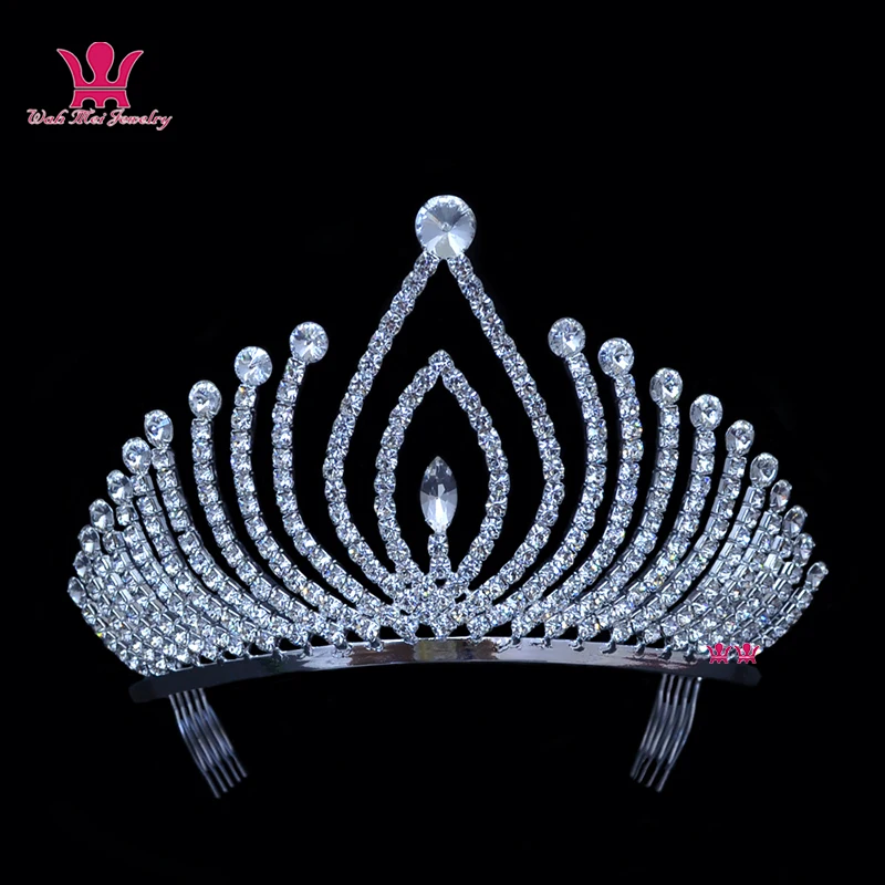 Pure handmade rhinestones bride wedding headdress stage performance hair jewelry silver beauty pageant crown