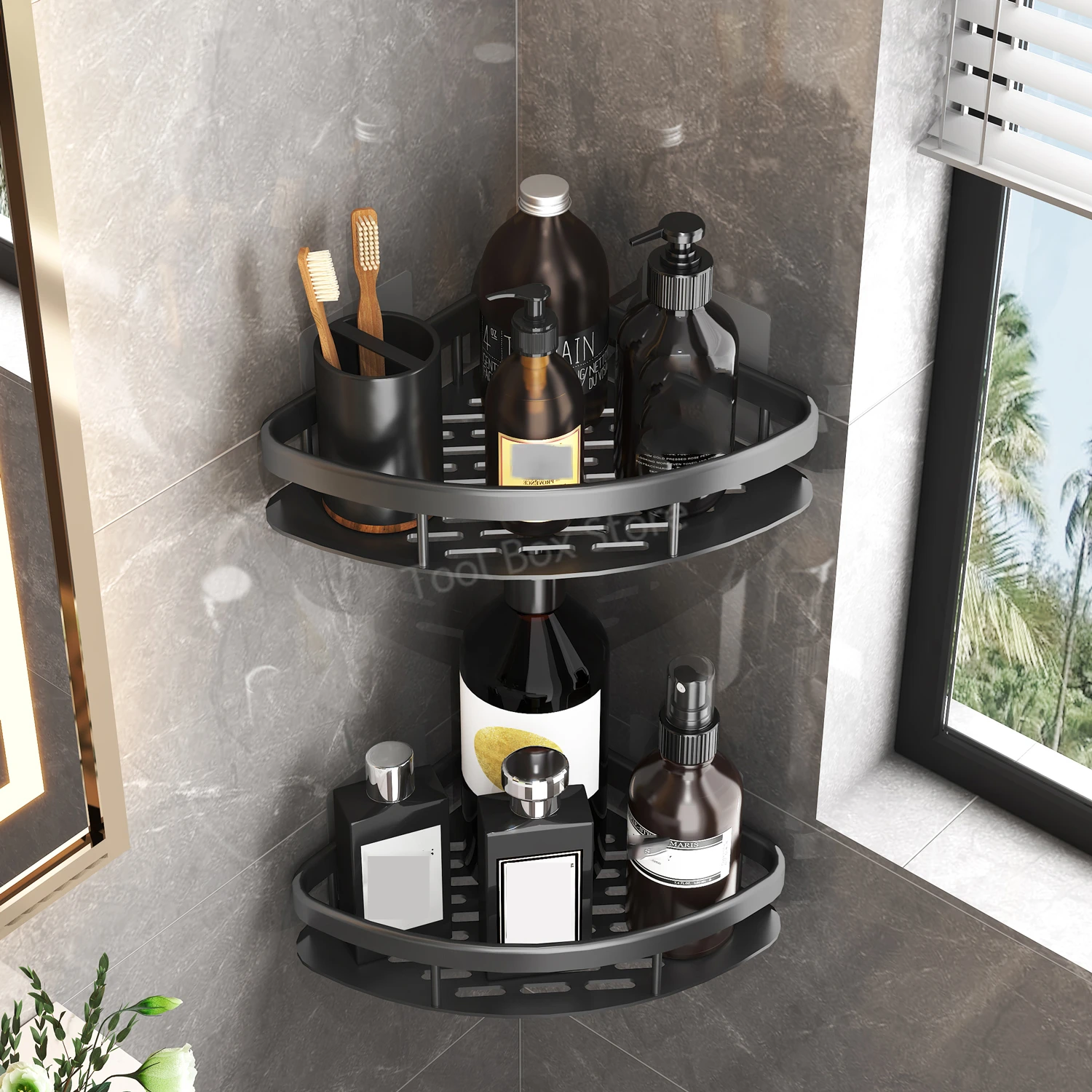 Bathroom Kitchen Shelf Storage Organizer No Drill Shelf Shower Hanging Basket Corner Shelf Shampoo Holder Bathroom Accessories