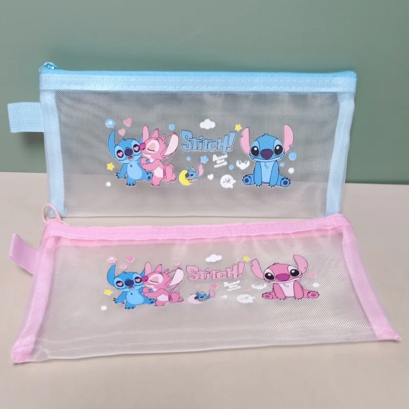 

Disney Stitch Mesh Pencil Cases For Girls Cute Transparent Gauze Pen Bag Stationery Pouch School Office Supplies Stationery Gift