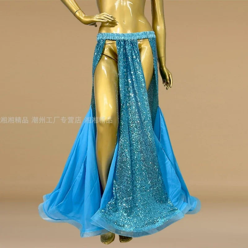 Nuova gonna di perle con paillettes Gonna lunga sexy con fondo di danza del ventre da donna Gonna da performance di danza DJ da discoteca