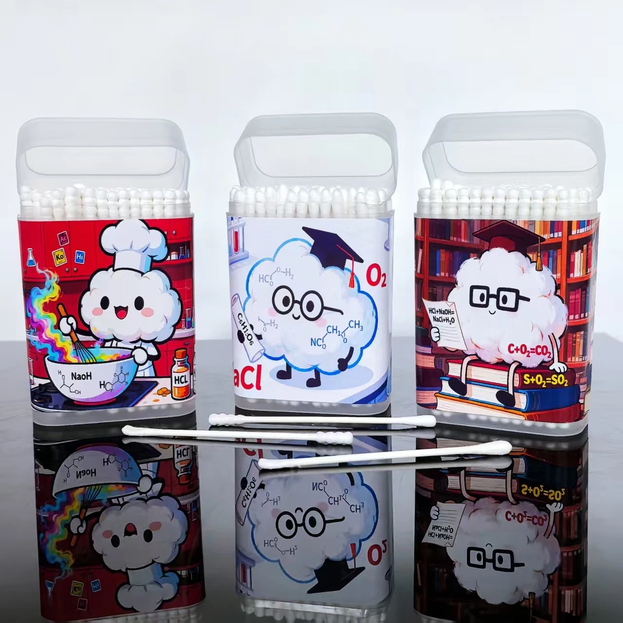 300개 화학 실험 테마 면봉, 얇은 종이 스틱 창의적인 실험실 시리즈 양면 면봉