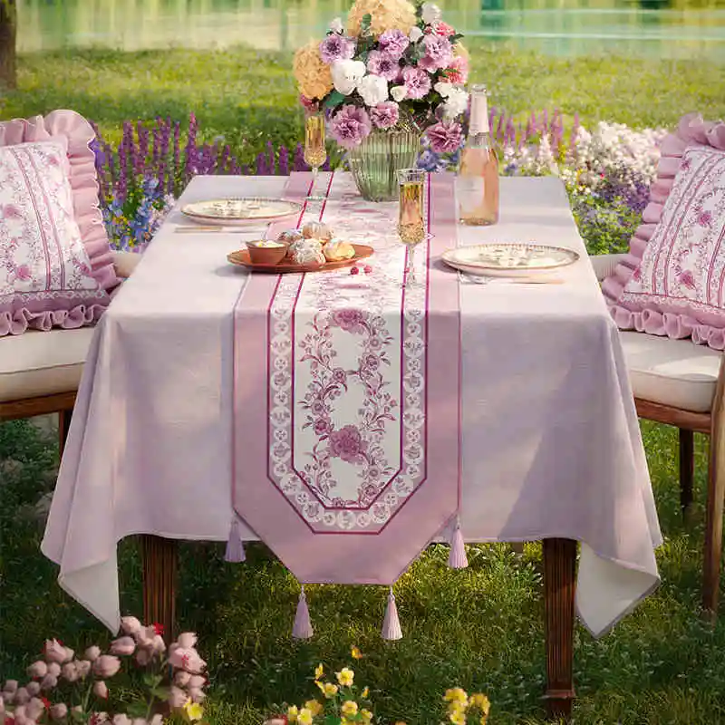 Violet Table Runner Elegant Romantic Purple Tablerunner Dining Table Decorative Cloth Short Plush Tassel Coffeetable Tablecloth