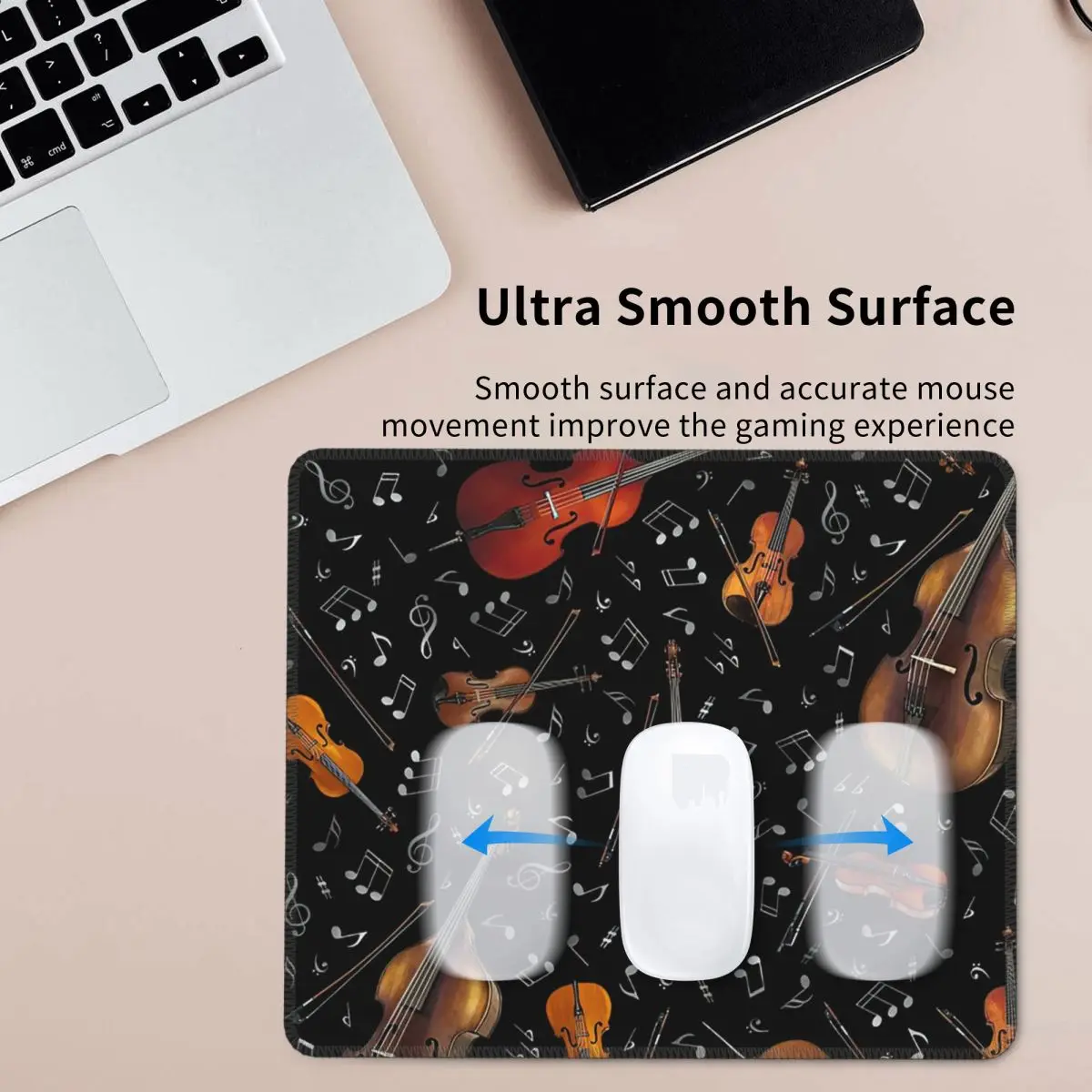 

Violin Music Notes On Black Mouse Pad Computer Keyboard Mouse Mat Gaming PC Laptop Desk Mat Office Accessories Table Mats