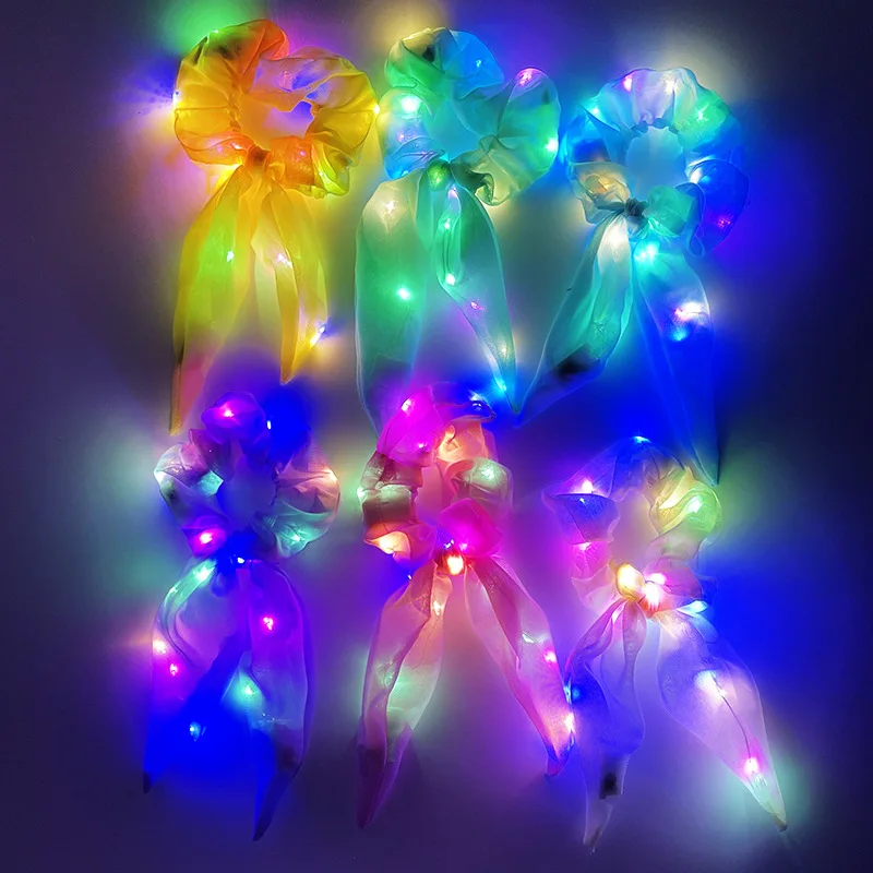 LED Luminous Scrunchies Hairband Women Glowing Elastic Hair Tie Hair Rope Girl Glow in the Dark Party Supplies Hair Accessory
