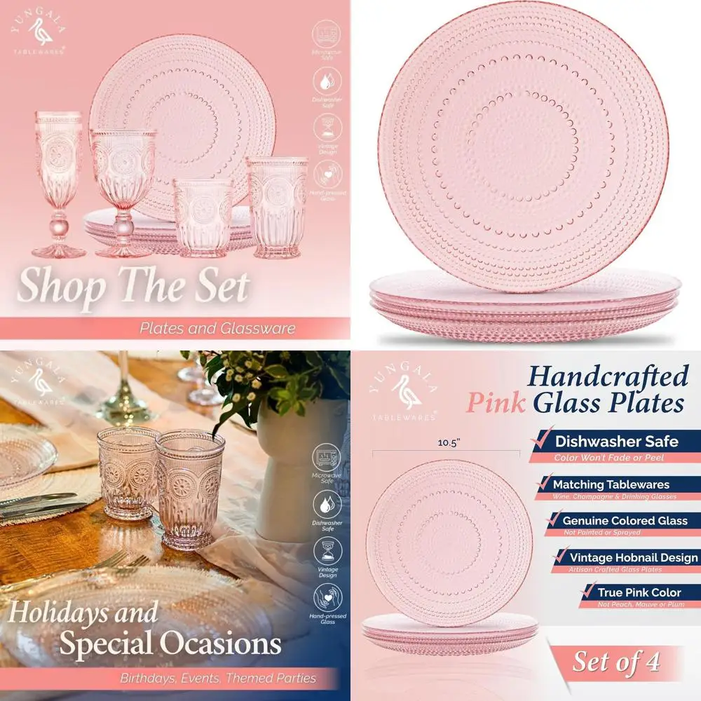 

Набор из 4 винтажных стеклянных обеденных тарелок с рельефным узором (10,5 дюймов), пригодных для мытья в посудомоечной машине