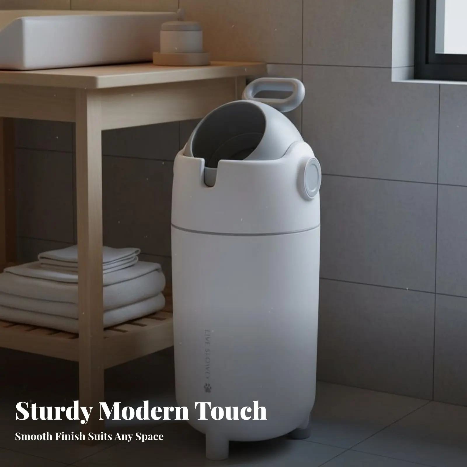 蓋付きおむつペール、ハンドル付き、大容量、防臭、おむつ用ゴミ箱、保育園用ゴミ箱、静音機能付き、ママのための、寝室用