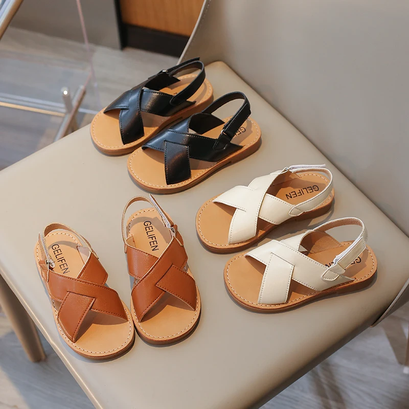 Toddlers Boys Girls Sandals Summer Children Beach Shoes Kids Fashion Sandals Cross-tied Anti-sliperry Soft Simple 2025 New 21-35