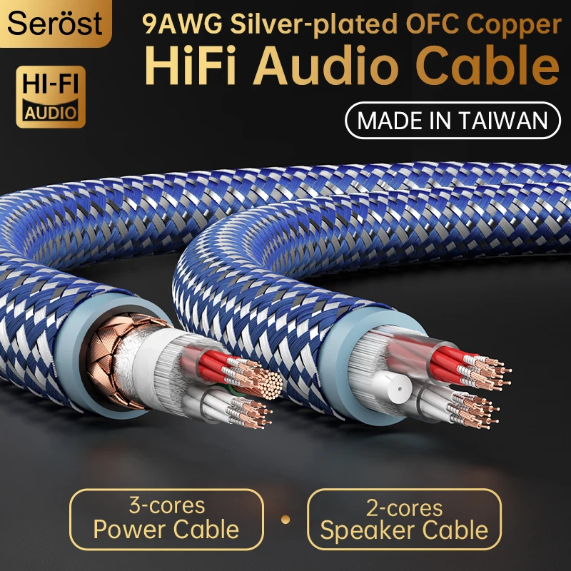 

Serost HiFi Audio 99.9999% Silver Plated OFC Oxygen-Free Copper 9AWG Cable to DIY Amplifier Power Cable Speaker Connection Cable