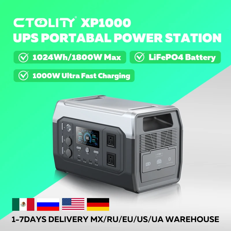 

CTOLITY XP1000 1800W 1024WH Solar Generator Estacion de Energía Portátil 110V Pila Portátil Bateria Externa Central Eléctrica