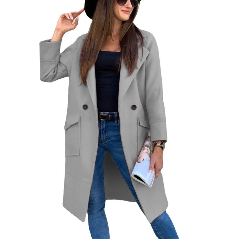 Coat for Women Autumn and Winter Fashion New Commuter Solid Color Long Sleeve Button Pocket Elegant Coat