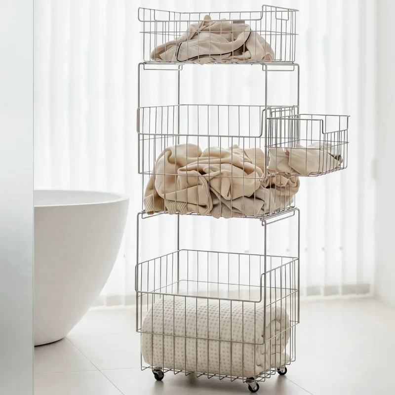 Wire Shelves Laundry Baskets Trolley Divided Tall 3 Compartments Laundry Hamper Cool Canasto Ropa Sucia Bathroom Accessories